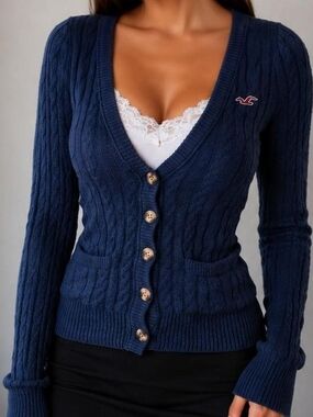 Vintage y2K Elena Gilbert Hollister rabbit hair cable knit cardigan sweater